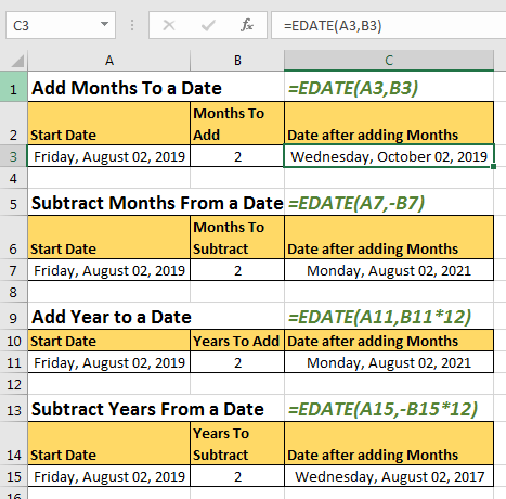 add months in excel for mac